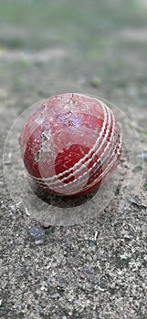 Cricket lether ball in the concrete