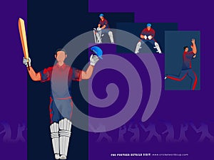 Cricket Match Poster Design with England Cricketer Player Team in Different photo