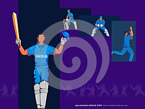 Cricket Match Poster Design with India Cricketer Player Team in Different