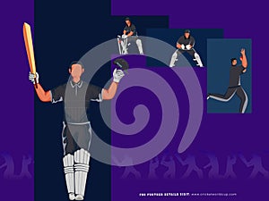 Cricket Match Poster Design with New Zealand Cricketer Player Team in Different photo