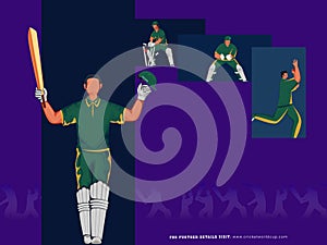 Cricket Match Poster Design with South Africa Cricketer Player Team in Different