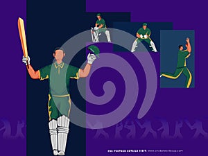 Cricket Match Poster Design with South Africa Cricketer Player Team in Different photo