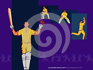 Cricket Match Poster Design with West Indies Cricketer Player Team in Different photo