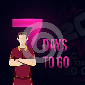 Cricket Match to Start from 7 Days Left Based Poster Design with Cricketer Player Character on Dark