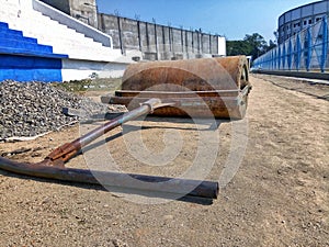 Cricket pitch roller rusted image