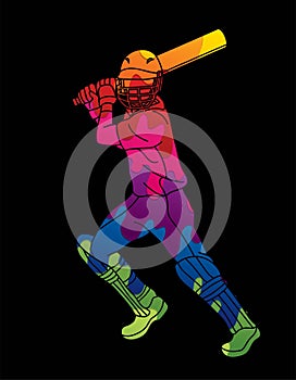 Cricket player action cartoon sport graphic