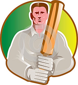 Cricket player batsman with bat front view