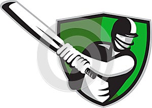 Cricket player batsman with bat shield