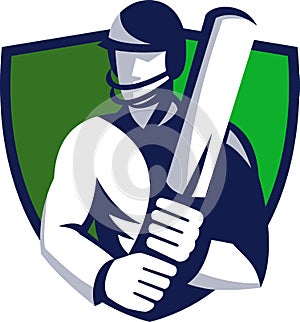 Cricket player batsman with bat shield