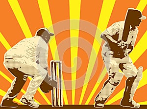 Cricket player batsman batting retro