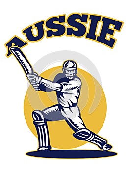 Cricket player batsman batting retro Australia