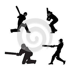 Cricket player batsman batting silhouettes collection set