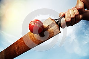 Cricket player hitting ball