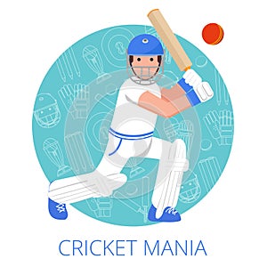 Cricket player icon poster print flat