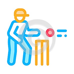 Cricket Player Throwing Ball Icon Vector Outline Illustration