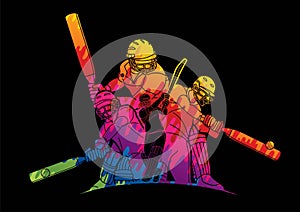 Cricket players action cartoon sport graphic