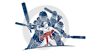 Cricket players action cartoon sport graphic