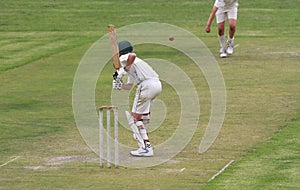 Cricket school boy is attacking the ball