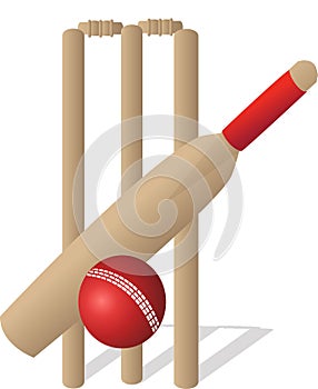 Cricket set ball bat and wickets on white background