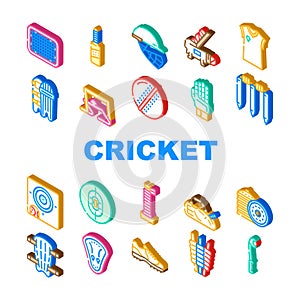 Cricket Sport Game Accessory Icons Set Vector