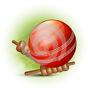 Cricket sports concept with red ball and bails.