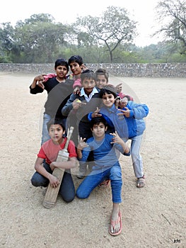 Cricket team in Mehrauli archeological park Delhi