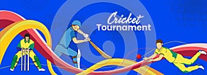 Cricket Tournament Banner or Header Design, Illustration of Cricket Players