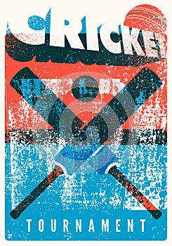 Cricket tournament typographical vintage grunge style poster design. Retro vector illustration.