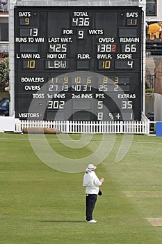 Cricket umpire and scoreboard