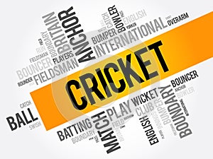 Cricket word cloud collage, sport concept background