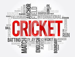 Cricket word cloud collage, sport concept background