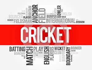 Cricket word cloud collage, sport concept background