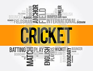 Cricket word cloud collage, sport concept background