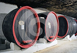 Cricova old Moldavian underground wine town wine collection big barrels museum background