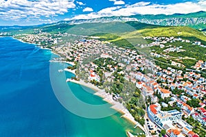 Crikvenica. Town on Adriatic sea beach and waterfront aerial view