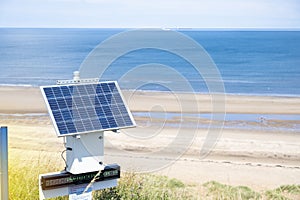 Crimdon beach, Hartlepool and Seaton Carew, England. 28 July, 2021. Solar panel on the beach