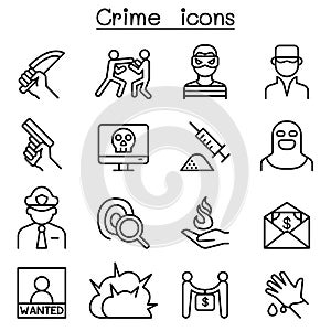 Crimine impostato composto da icone magro linea stile 