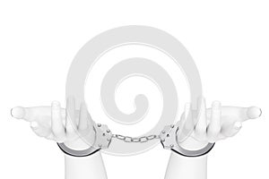 Crime and Law Concept. White Abstract Hands with Handcuffs. 3d Rendering