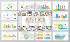 Crime, law, police and justice multipurpose presentation templates and infographics elements on white background. Use