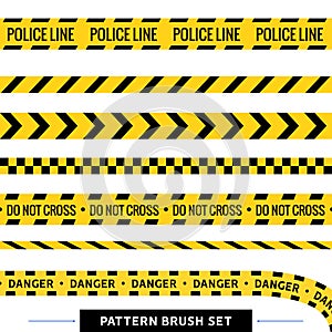 Crime line tape. Police danger caution vector yellow barrier. Not cross security line