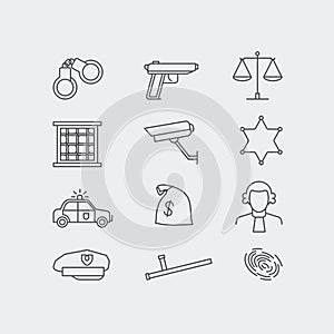 Crime and police line vector icons