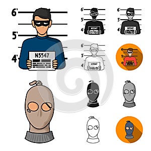 Crime and Punishment cartoon,black,flat,monochrome,outline icons in set collection for design.Criminal vector symbol
