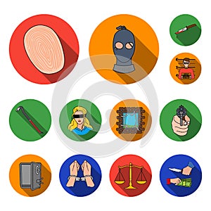 Crime and Punishment flat icons in set collection for design.Criminal vector symbol stock web illustration.