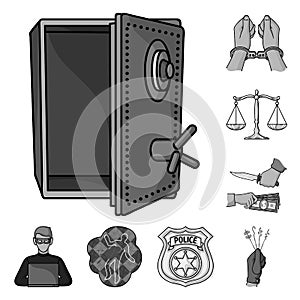 Crime and Punishment monochrome icons in set collection for design.Criminal vector symbol stock web illustration.