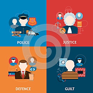 Crime and punishments flat icons composition