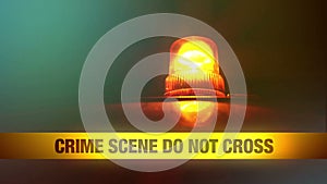 Crime Scene Do Not Cross Yellow Headband Tape and Orange flashing and revolving light. Murder Scene Police Ribbon.