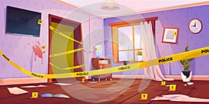 Crime scene, murder place with yellow police tape