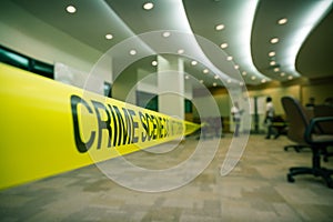 Crime scene tape of mysterious case in cenematic tone with copy