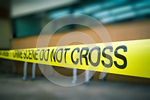 Crime scene tape of mysterious case in cenematic tone with copy