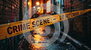 Crime scene tape at night with blurred background
